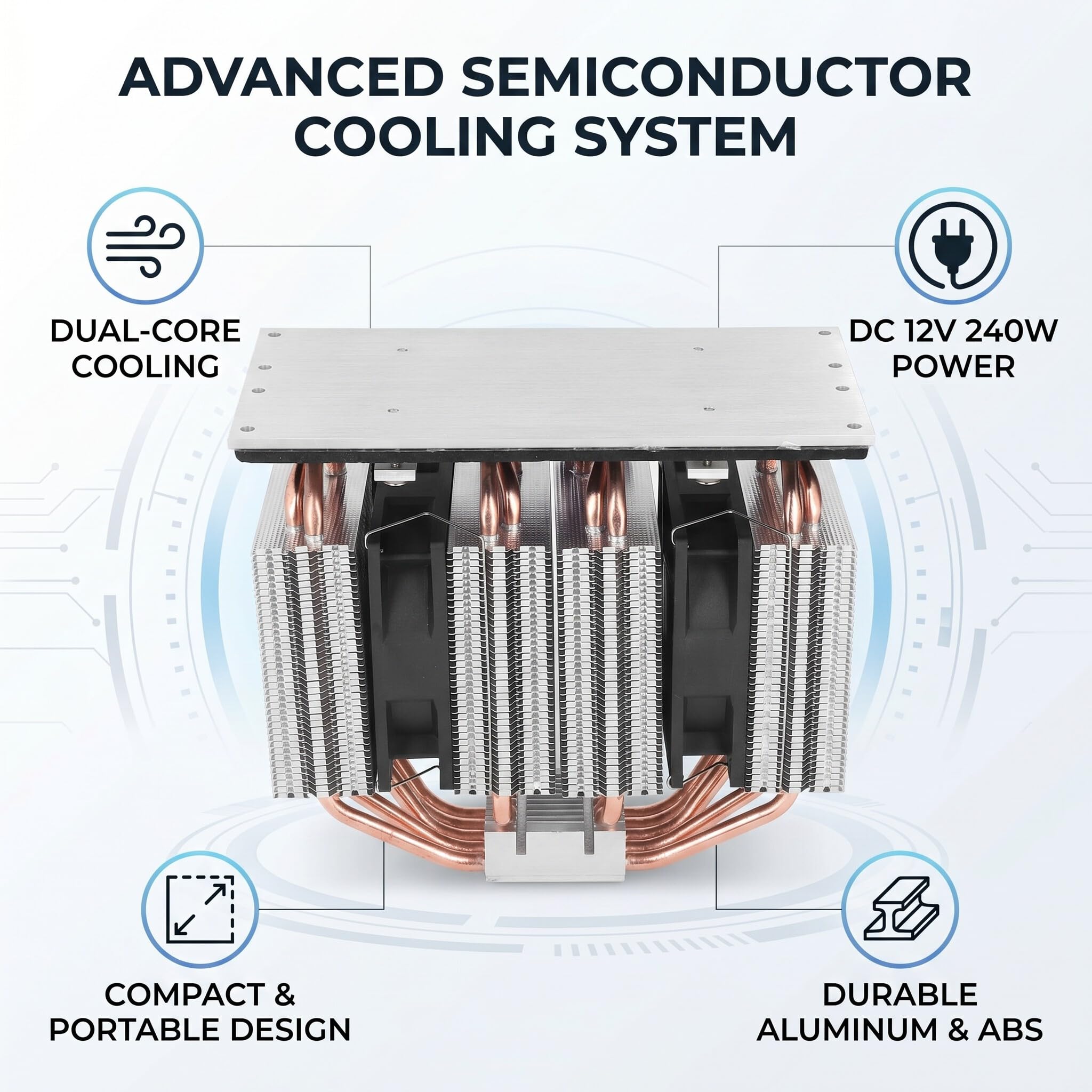 Pssopp Laborkühler-Modul, 12 V, 240 W, Tragbarer Kühlkühler mit ABS aus Aluminiumlegierung für e Räume, Industrielles -Halbleiter-Kühlsystem, Kühlung, Dual-Kühlmodul
