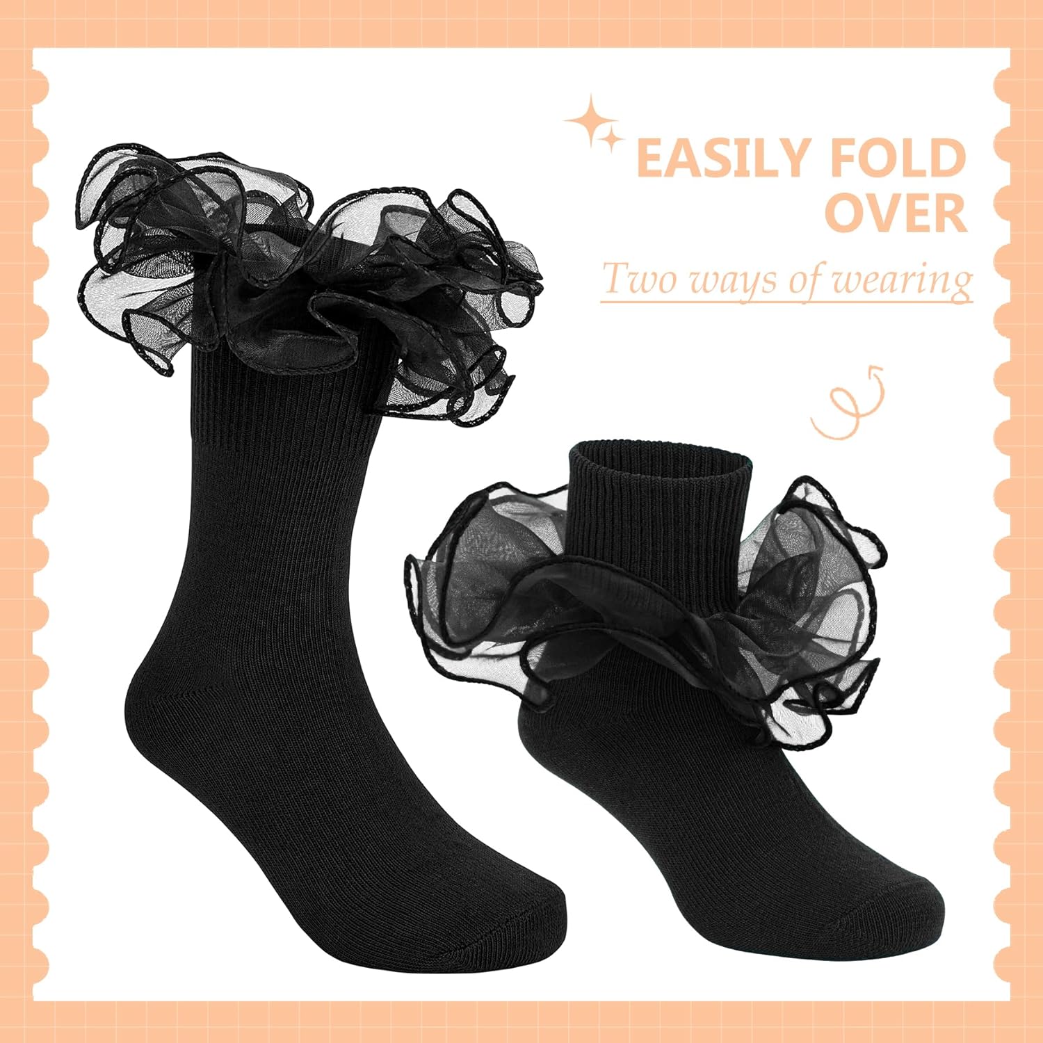 Zando Girls Ruffle Socks Double Lace Frilly Dress Socks for Toddler Girls 2-10 Years - Image 4