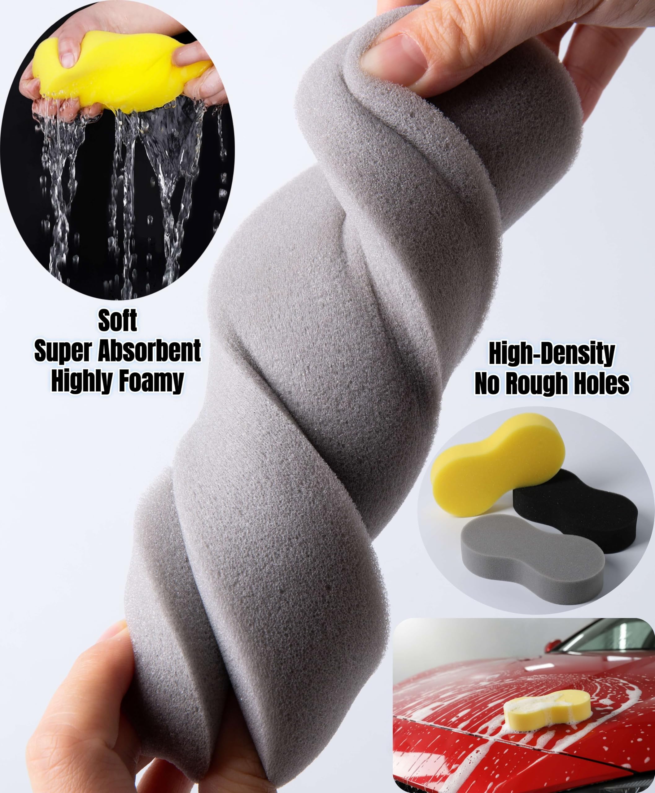 (5 Pack) Microfibre Car Cleaning Sponges & High-Density Car Sponges For Washing, Hygiene Colour-Coded, Non-Scratch, Multi-Use Big Sponge | Car Sponge For Inside, Wheels, Windscreens & Bodywork — view 5