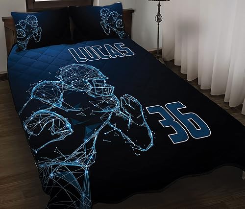 Miniatura 10 de Juego de edredón de fútbol azul personalizado con tu nombre, ropa de cama de fútbol tamaño individual, tamaño Queen King, decoración de dormitorio