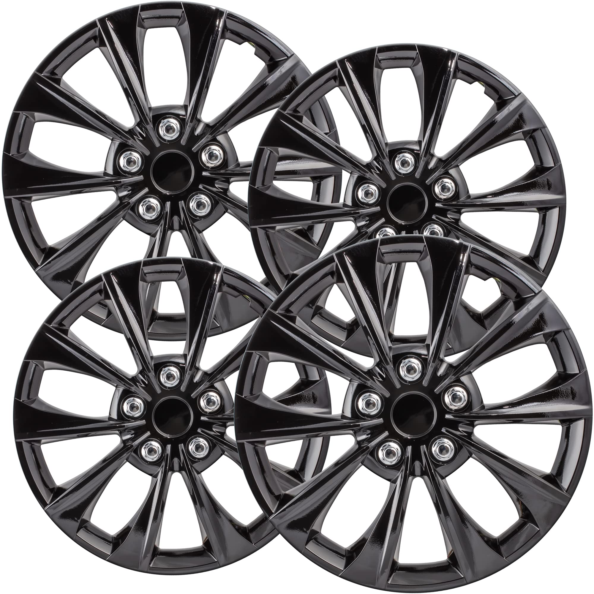 OxGord 16 inch Gloss Black Snap-On Hubcaps with 10 Spoke Compatible with 13-19 Nissan Sentra S SV Standard Steel Wheel Covers