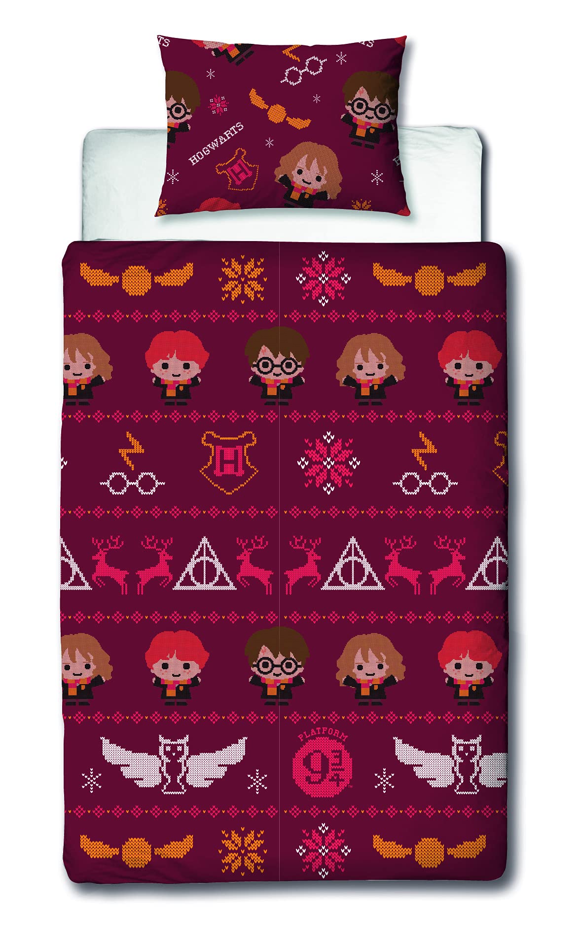 HARRY POTTER OFFICIALLY LICENSED DUVET COVER SET | Charming reversible design on both sides with matching pillowcase (Twin)