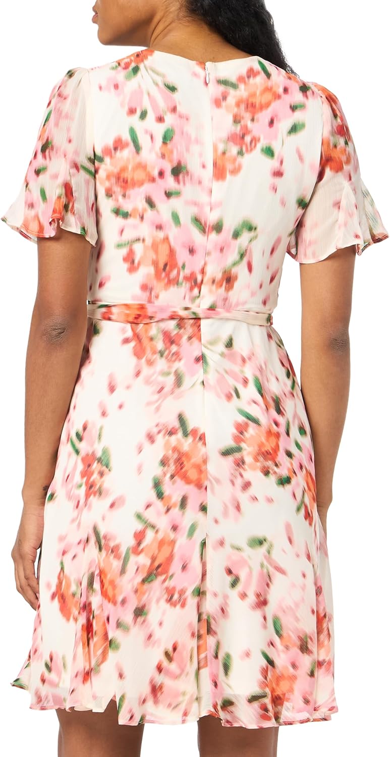 DKNY Women's Belted Godet Sleeve Jewel Neck Dress - Image 3