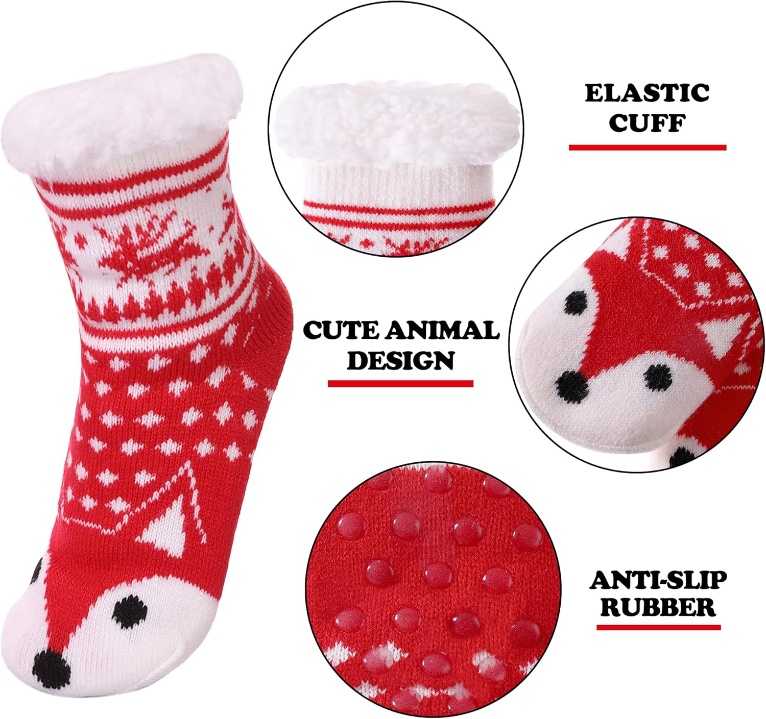 FNOVCO Kids Slipper Socks Boys Girls Fuzzy Soft Thick Cozy Warm Fleece lined Winter Indoor Christmas Socks - Image 4