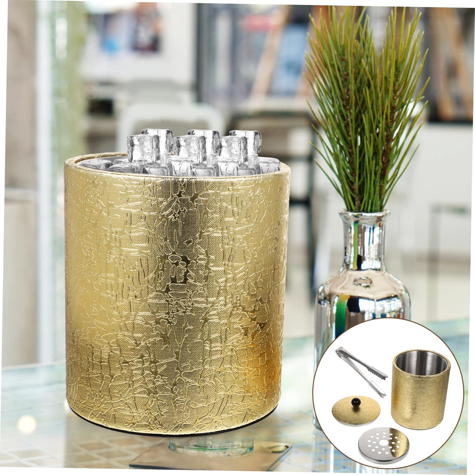 Zerodeko 1 Pc Cubo De Hielo De Acero Inoxidable Tina De Hielo De Acero Inoxidable Cubo De Hielo Aislado para Cubeta para Servir Hielo Cubitera De Cocina Barril De Vino Champán