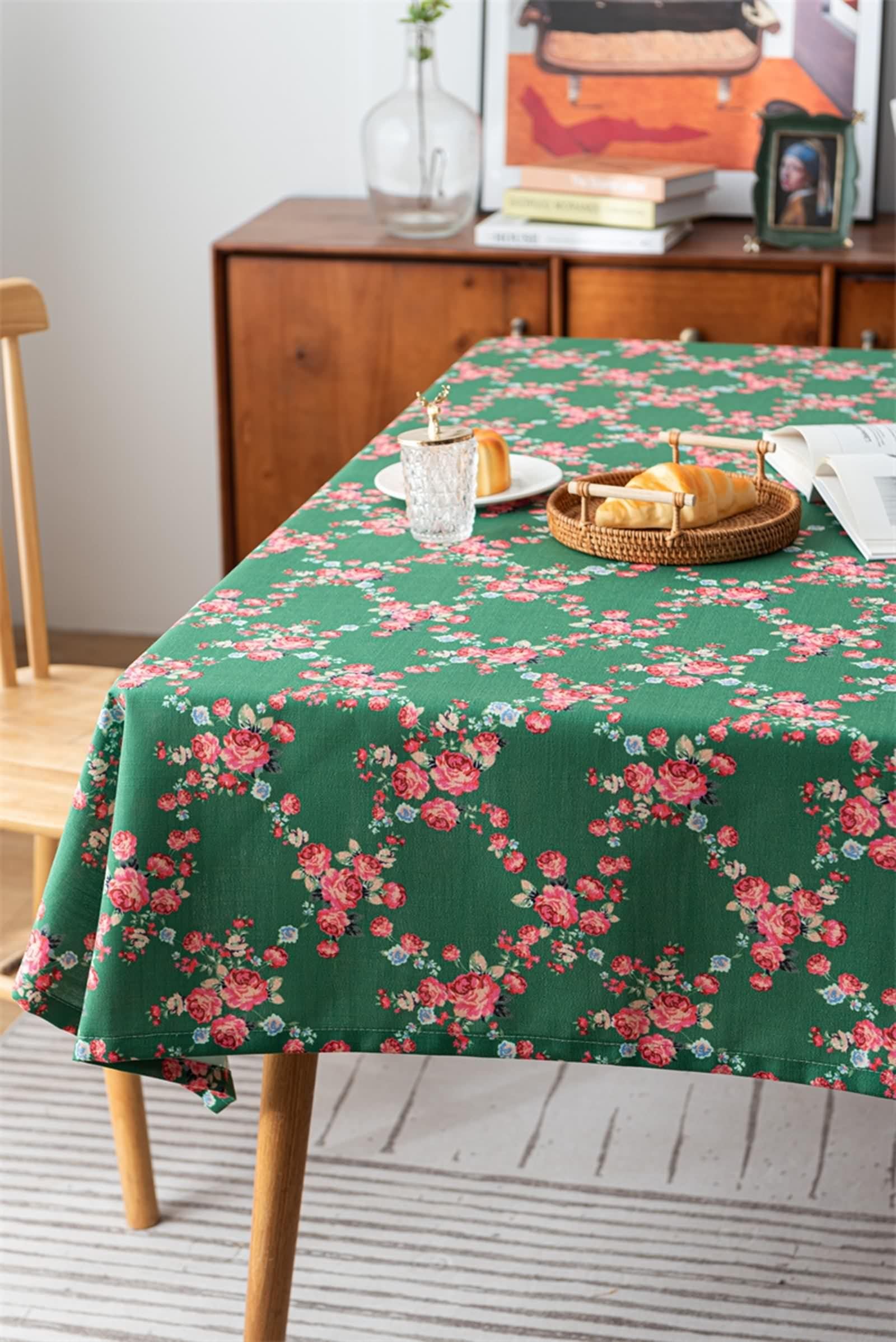Tovaglia Quadrata Fiori, Tovaglia Cucina Vintage Verde Poliestere Copri Tavolo 135X135CM per Soggiorno