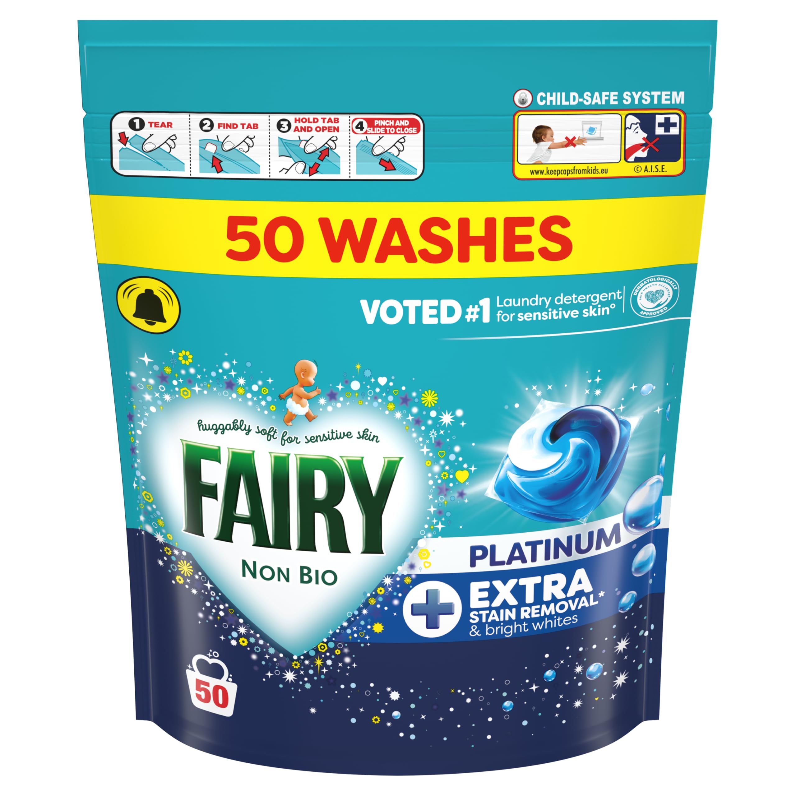 Fairy Non Bio Platinum Washing Liquid Pods, Voted No1 for Sensitive Skin, 100 Washes