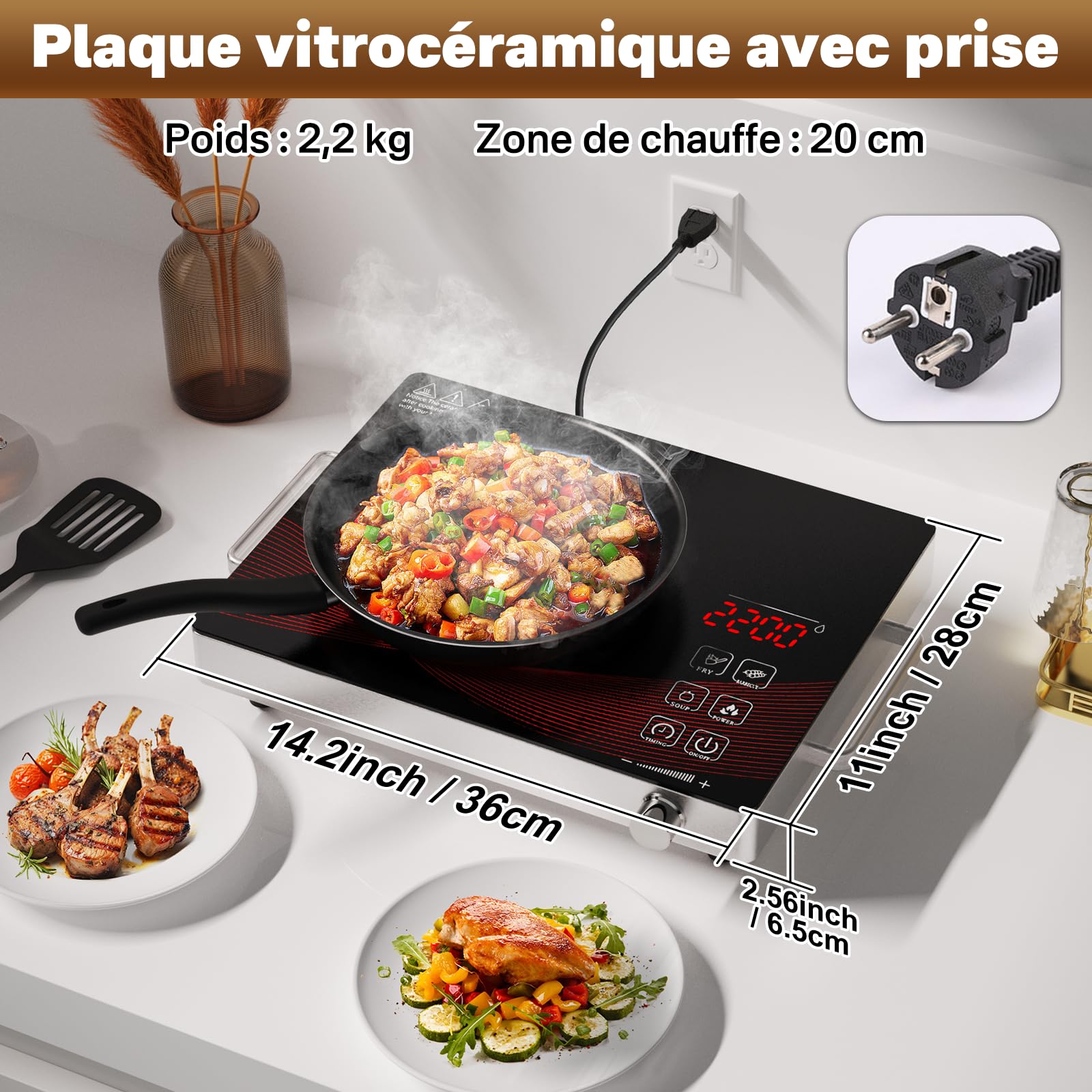 Electric Hob 1 Burner 2200 W Glass Ceramic Touch Portable