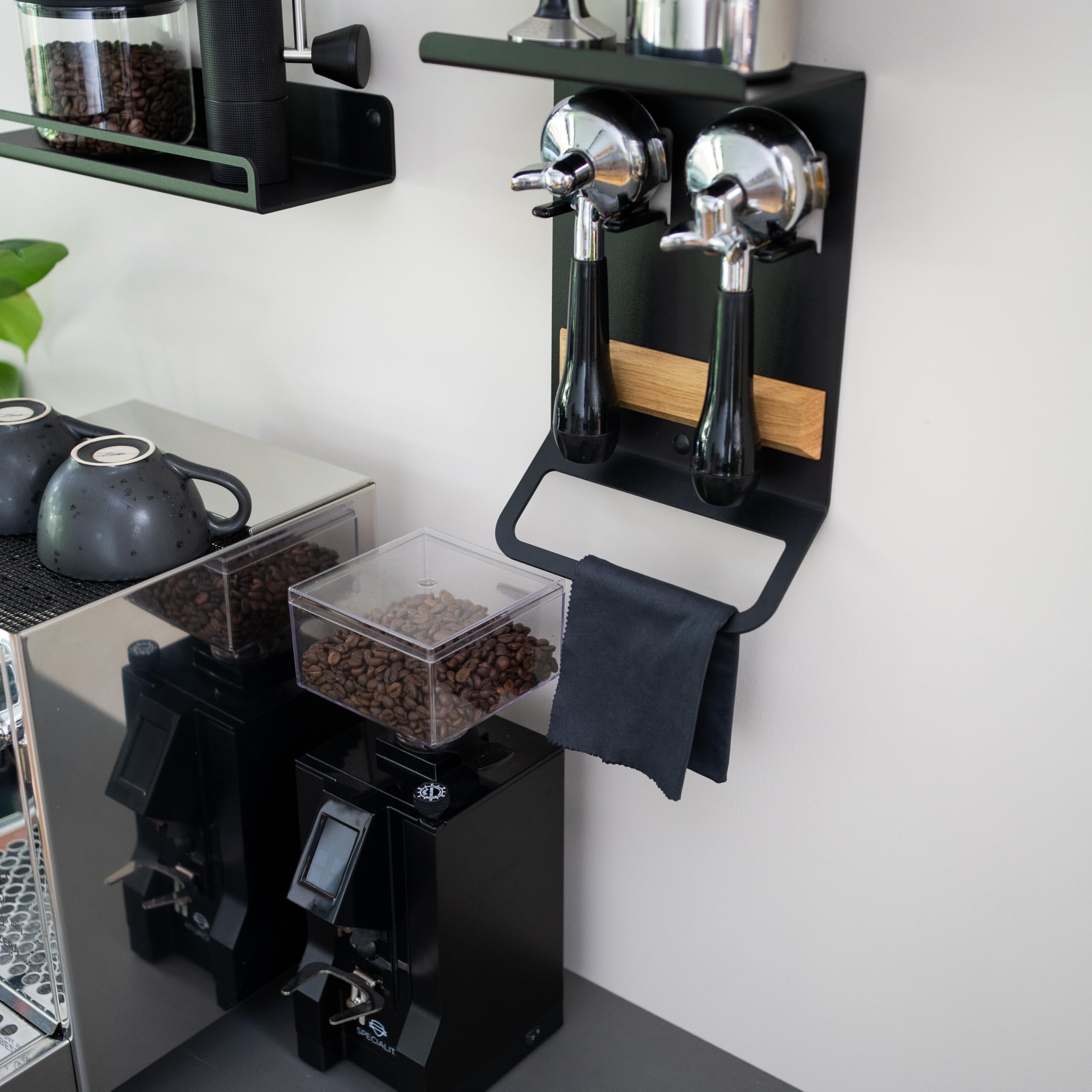 FLATE® Barista Rack Mini: Kompaktes Wandregal für Barista Zubehör mit Siebträgerhalter (Orange)