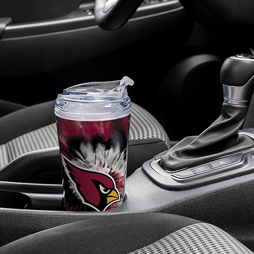Miniatura 207 de Rico Industries NFL - Vaso de purpurina acrílica de 24 onzas con tapa con bisagras, vaso de doble pared con licencia oficial y popote Tie Dye
