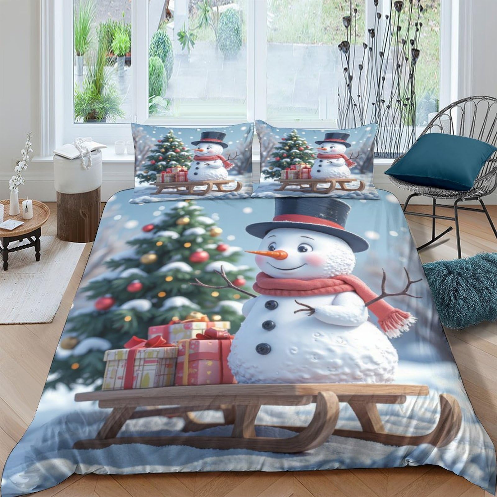 Ctjqhvkz Style-8 3D Printed Christmas Snowman Fitted Sheet Microfiber Soft Breathable Xmas Tree Mattress Cover For Bedroom Guest Room Decor Single（135X200cm）