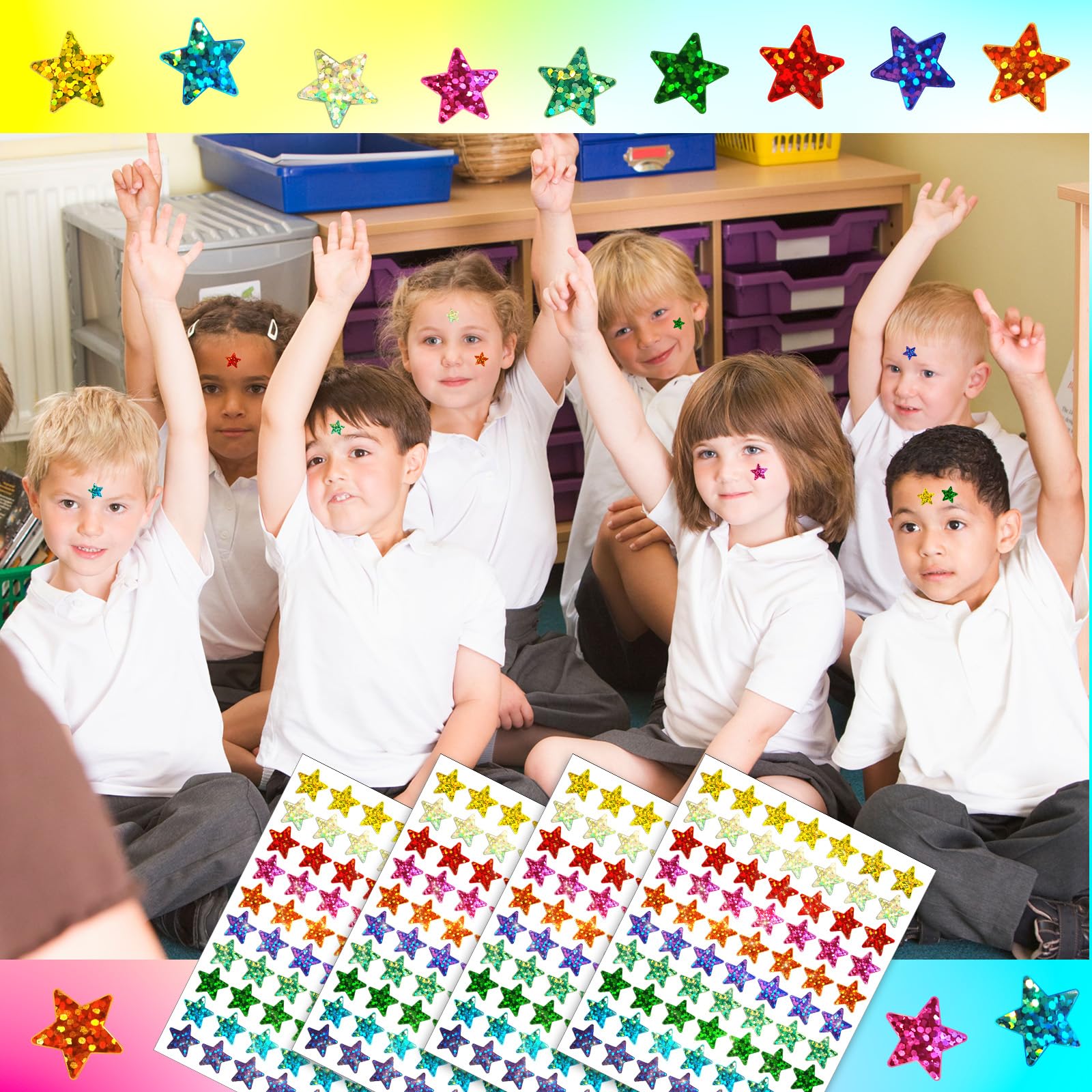 Gicare 2100 Pcs Star Stickers, 10 Assorted Colorful Reward Sticker 1.5cm Holographic Rainbow Stickers - Image 2