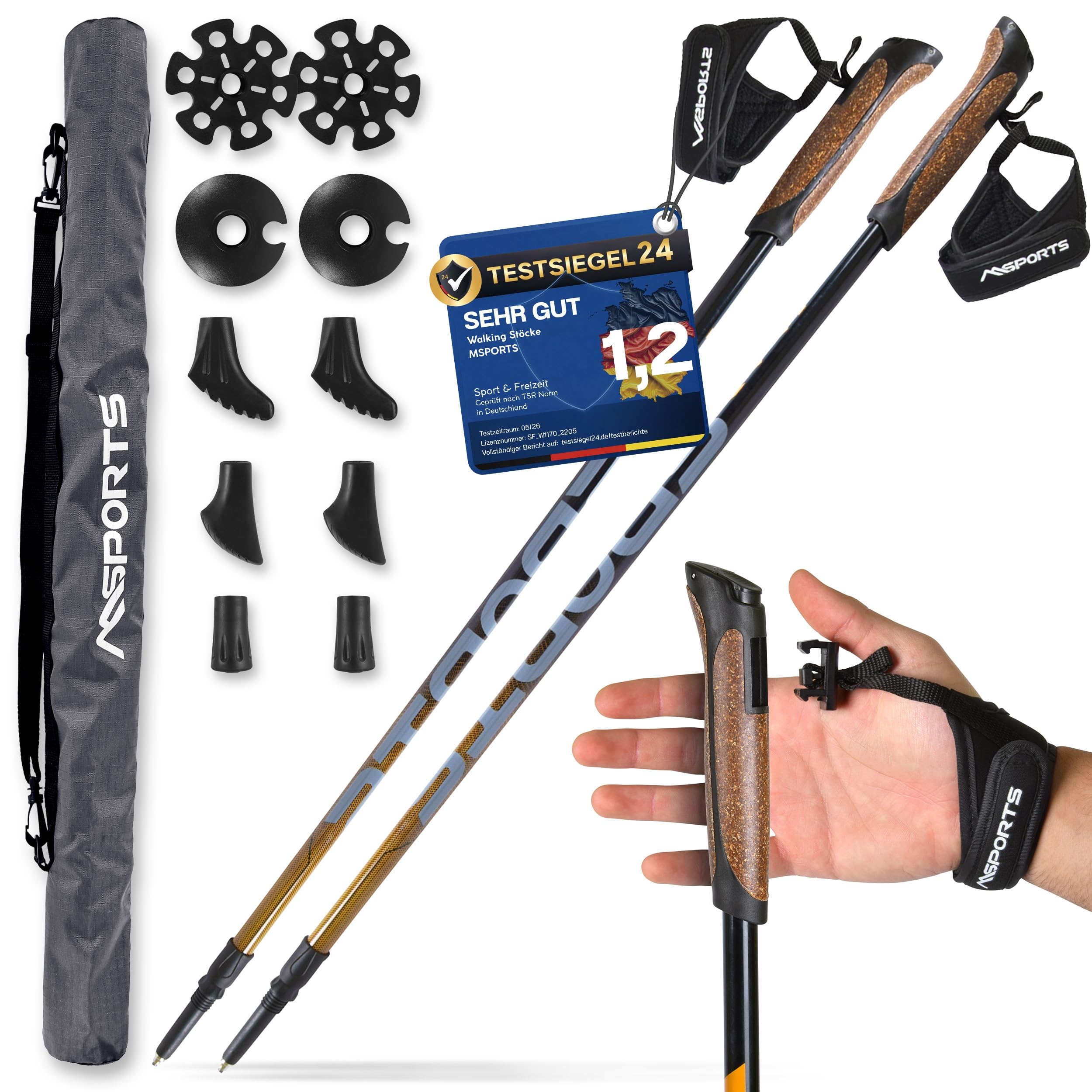 MSPORTS Nordic Walking Stöcke Carbon Premium - aus hochwertigem Carbon - Superleicht - individuell einstellbar - auswählbar mit Tragetasche - Walking Sticks