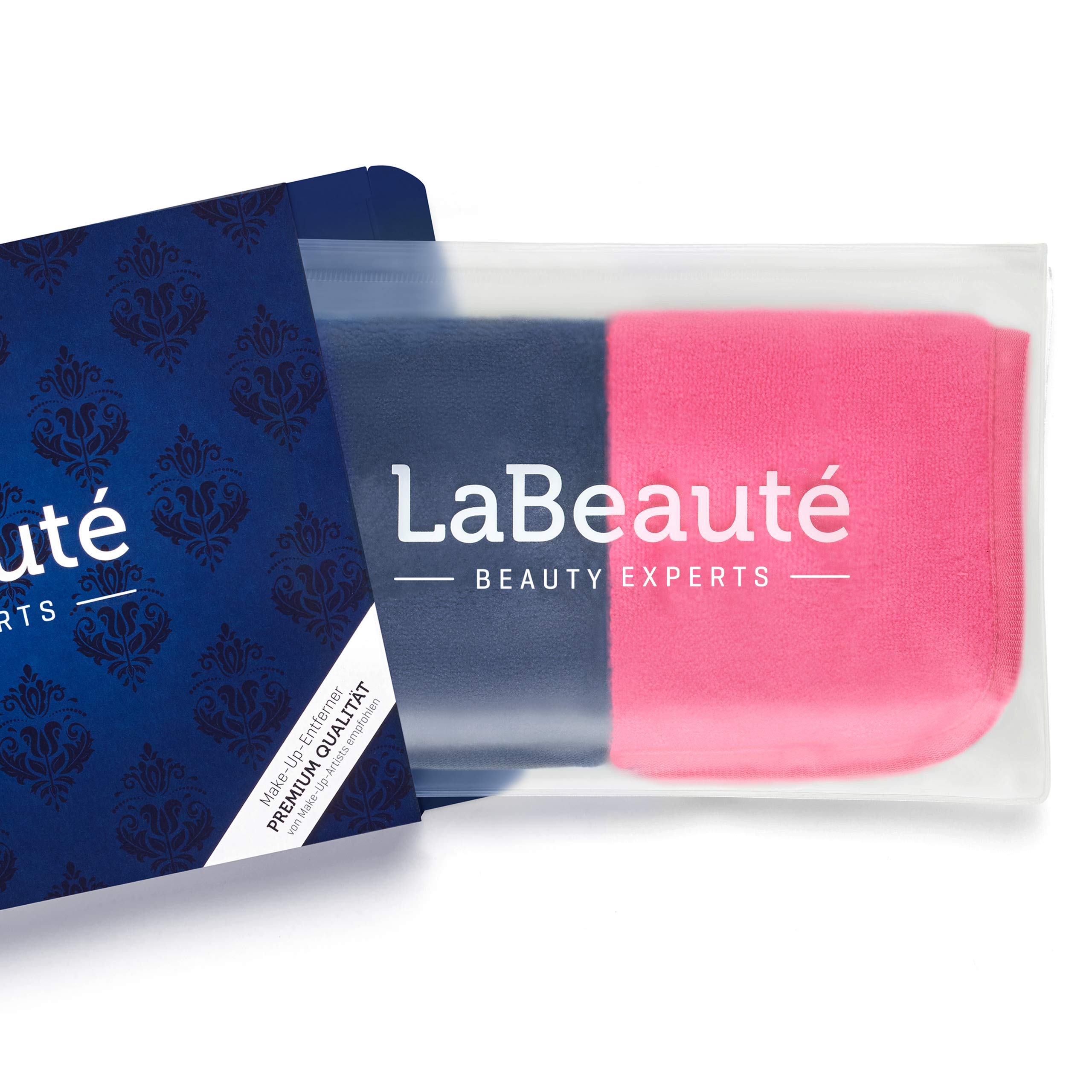 LaBeaute Panno struccante microfibra – Struccante occhi e pulizia viso – Stuccante viso makeup – Lavabile e riutilizzabile – 21x21 cm – 4 pezzi - Blu Navy e Rosa