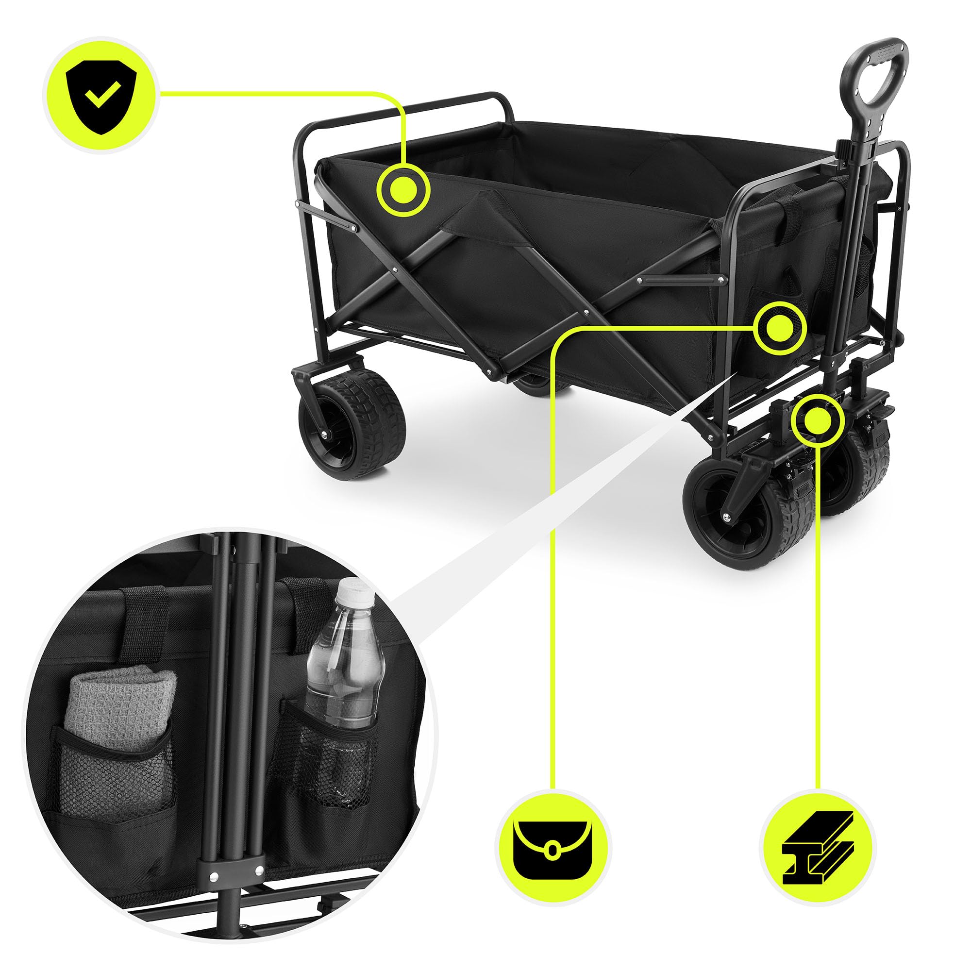 Hypermotion Carrello Spiaggia Pieghevole 100l, Carrellino con Ruote Grandi Girevoli a 360°, Carrello da Giardino 120 kg, Chiusura rapida, Carretto Spiaggia, Resistente agli Agenti Atmosferici