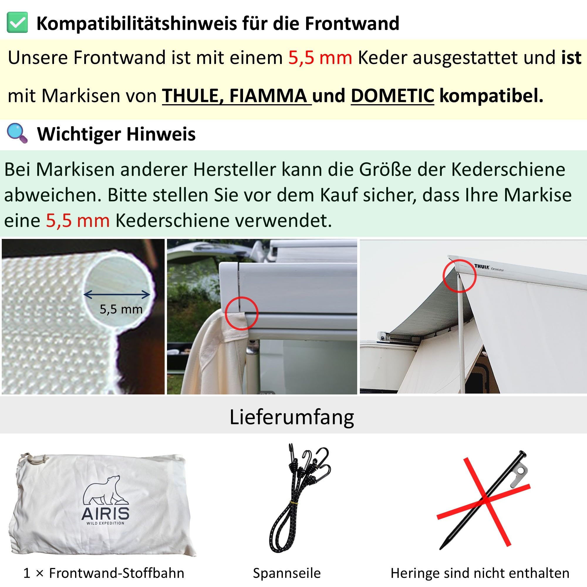 AIRIS Zonnescherm voor luifel - caravan zijwand, effectieve zicht
