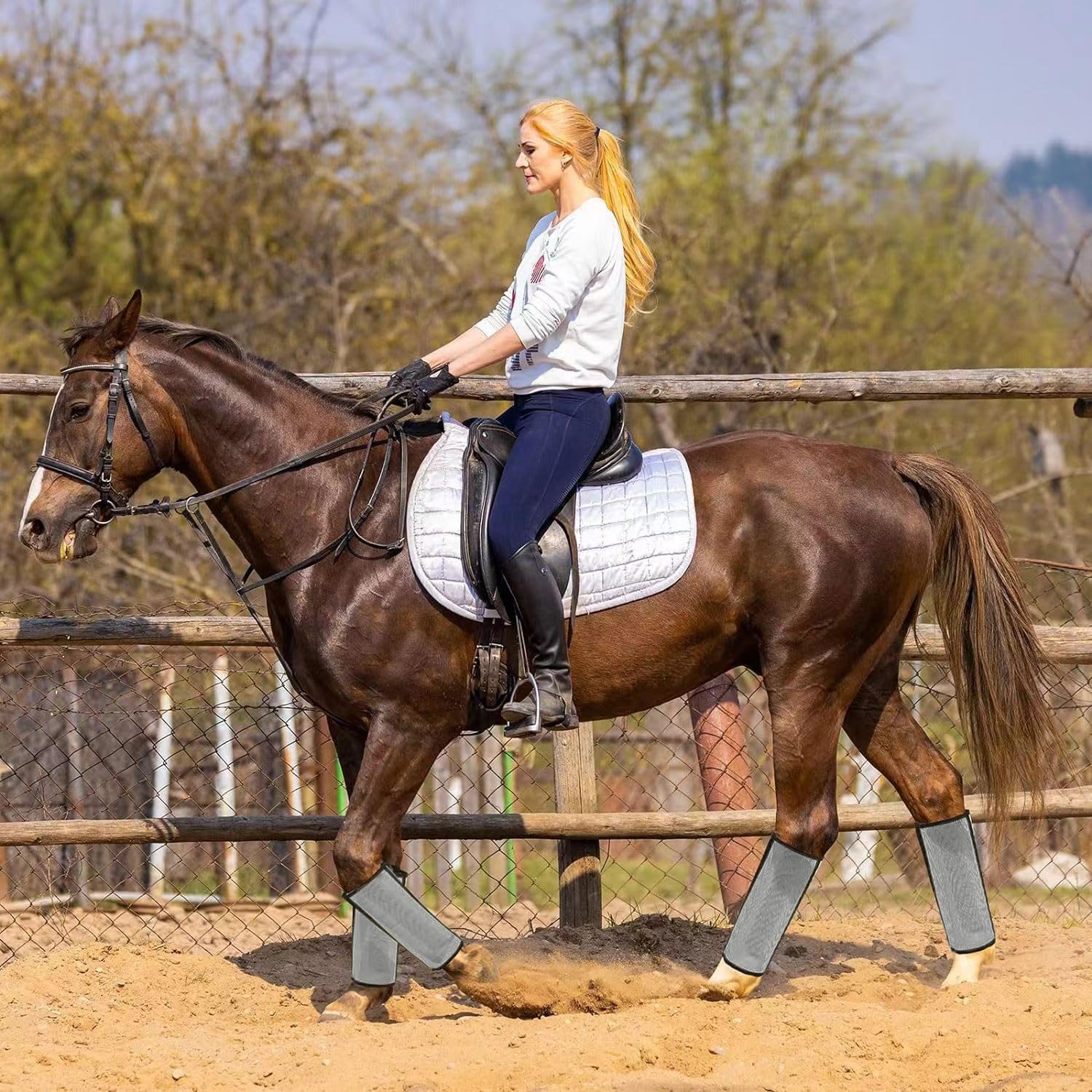 Ghette Antimosche Traspiranti per Cavalli - Confezione da 4, Stinchiere Cavallo Equitazione, Adatte a Proteggere Le Zampe dei Cavalli da Fastidiose Mosche, Zanzare e Altri Insetti Nocivi