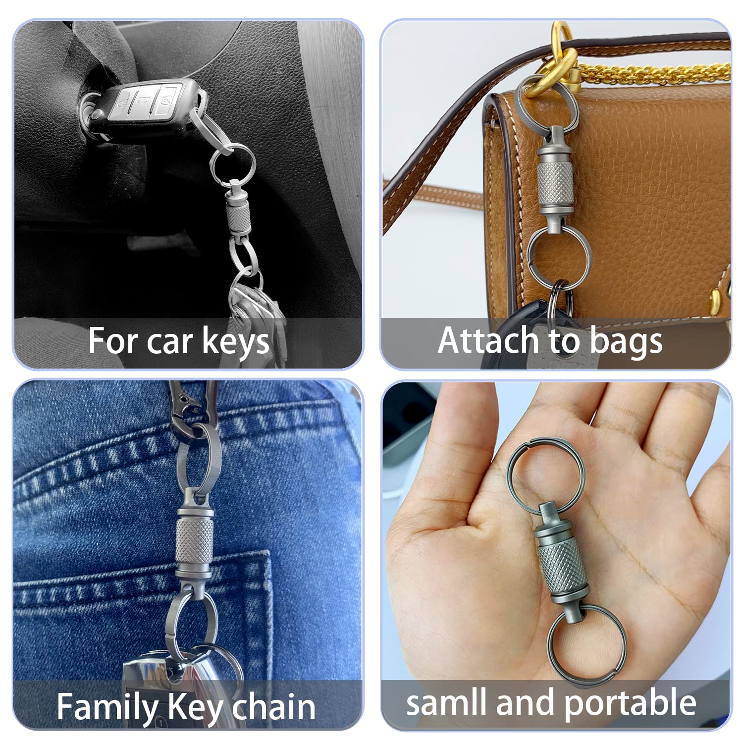 UYXiNONE Titanium Quick Release key chain, Detachable Pull out key clip with 2 Titanium key rings, a Gift for Men/Women for Father's Day Gift