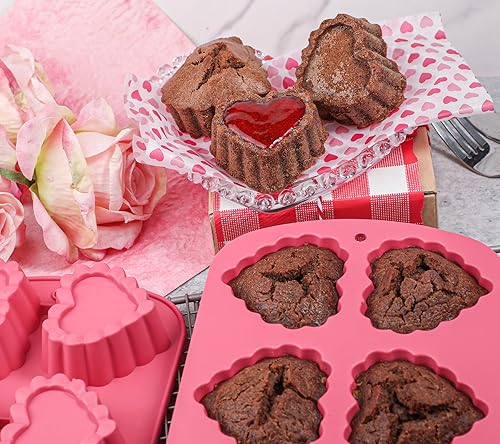 Miniatura 6 de Kamehame Moldes para pasteles con forma de corazón, 2 moldes de silicona antiadherentes con forma de corazón para hornear