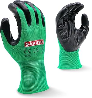SAKUSEI 12 or 24 Pack Nitrile Coated Safety Work Gloves Builders gardening construction General Use Gloves (24, Large)