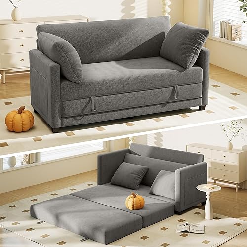 Miniatura 19 de Sofá cama convertible de 51 pulgadas, sofá cama plegable 2 en 1, sofá biplaza para espacios pequeños, con 2 cojines, para apartamento, sala de estar