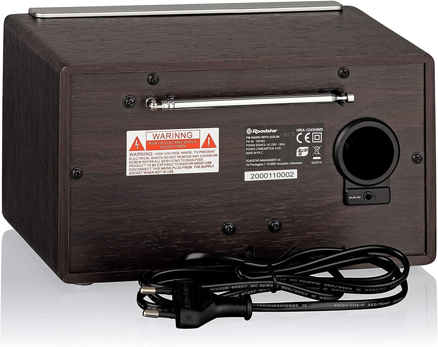 Roadstar HRA1245NWD Radio Portable Analogique FM Vintage, Haut-Parleur 16W à 1 Voie, Radio Rétro Compacte pour la Maison et la Cuisine, Éclairage LED, Bois