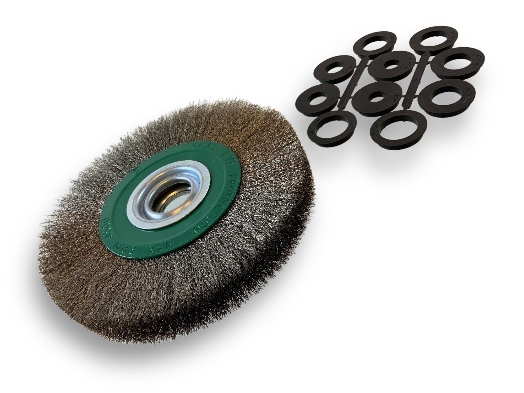 Brosse circulaire INOX | Ø 200 mm | Epaisseur 3 rangs | Fil souple 0.20 mm ondulé | Alésage 32 mm + réducteur bague 25/22/20/16/12 mm | Touret meuleuse affûteuse ponceuse | Kibros 238203IV
