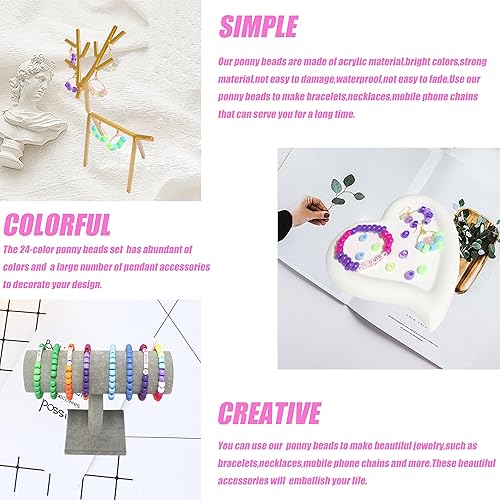 Miniatura 6 de YMSDZHL Kit de 1000 pulseras para hacer pulseras, collar de amistad, 24 colores, cuentas de pony de 0.354 in para hacer pulseras, cuentas de letras