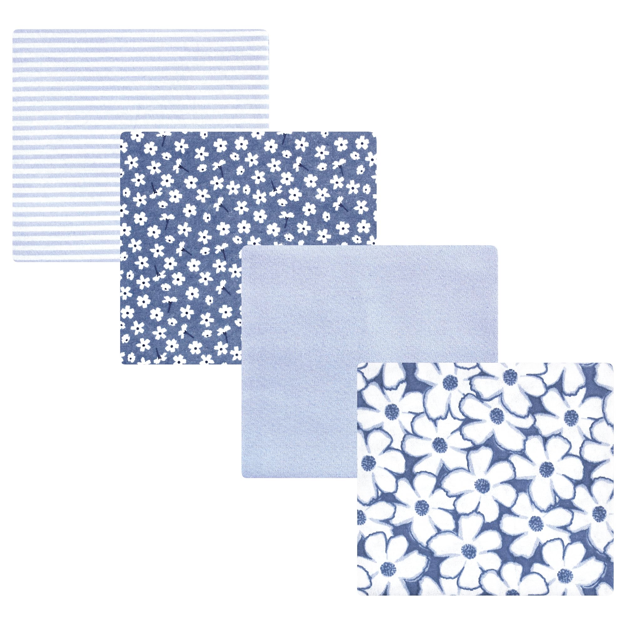 Hudson Baby Unisex Baby Cotton Flannel Receiving Blankets 4-Pack, Blue Cosmos, One Size