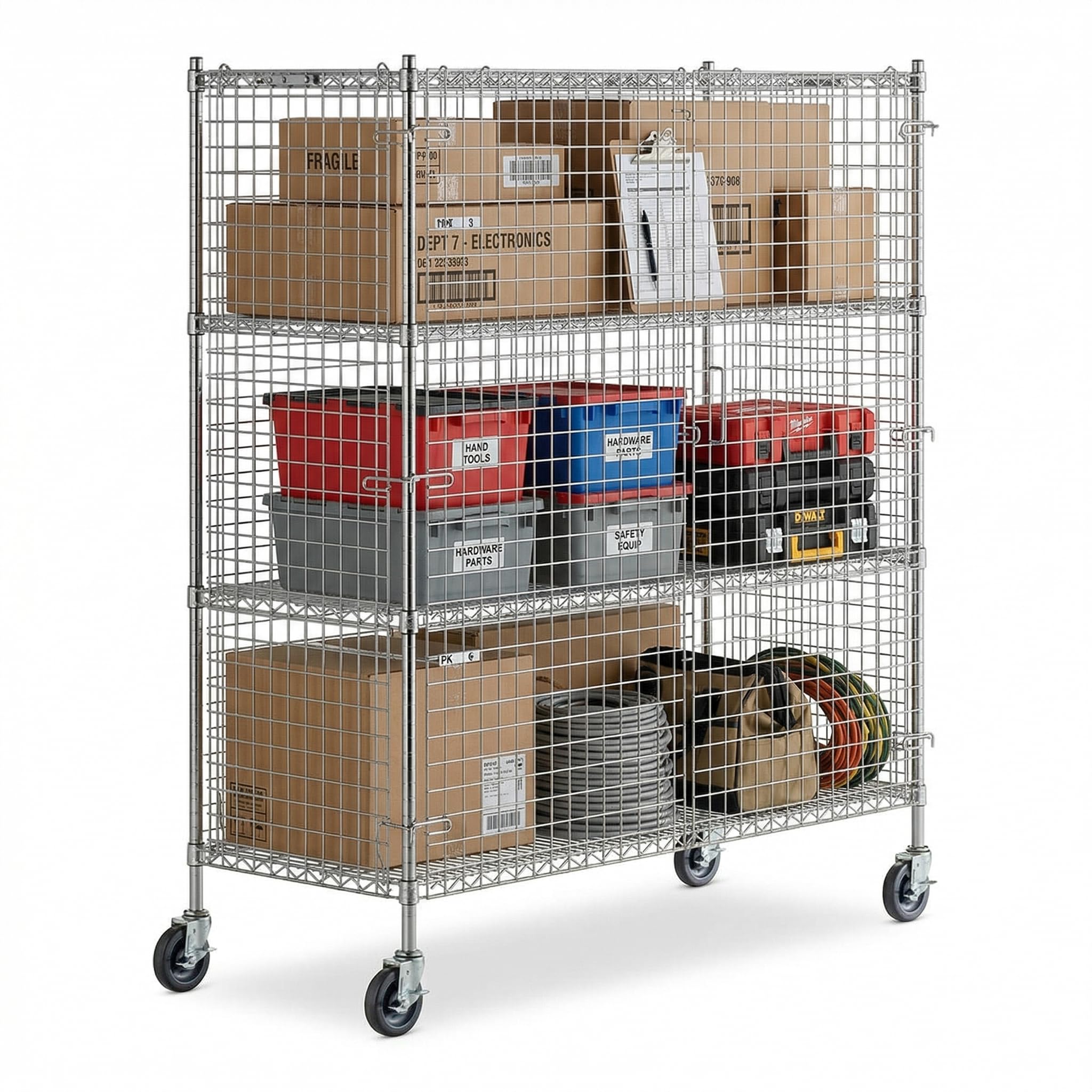 Glownary NSF Mobile Wire Security Cage Kit, 70 Inch (Chrome, 24" x 60", Mobile)