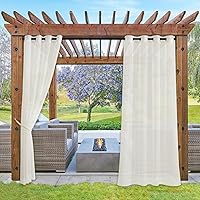 NICETOWN Beige Voile Sheer Outdoor Curtains 54x108 Waterproof Grommet Light Filter Patio Drapes for Porch Cabana Arbor