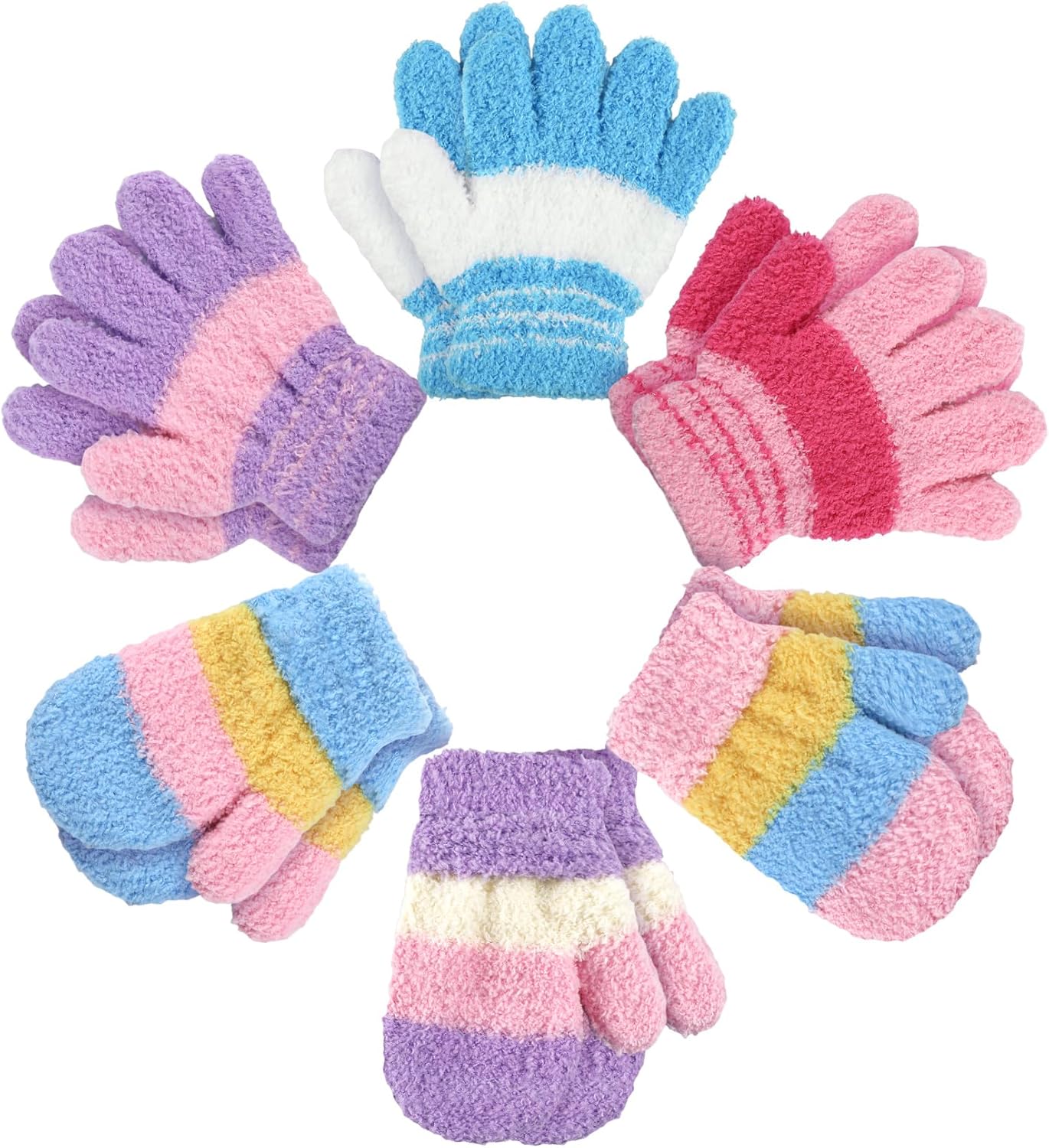 SATINIOR 6 Pairs Kids Toddler Knitted Gloves Winter Warm Stretchy Mittens Soft Lightweight Mittens for Boys and Girls