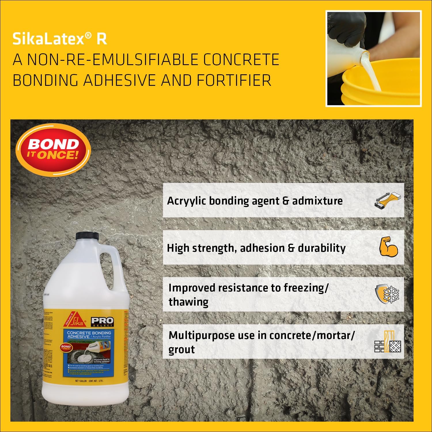 SIKA - SikaLatex R - Concrete Adhesive Glue, White - Admix for Portland-Cement Mortar/Concrete - Resistant to Freezing and thawing Damage - 1-Gallon (Pack of 2)