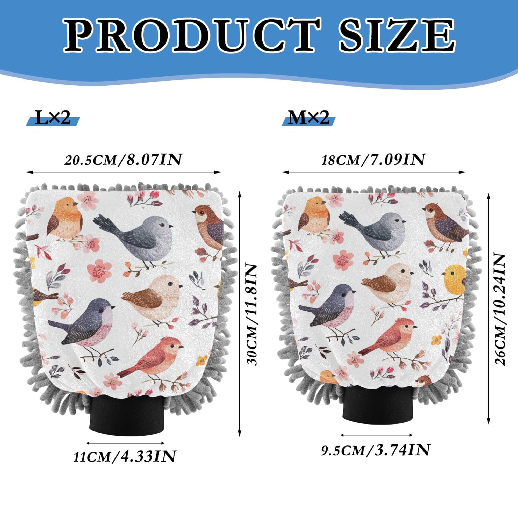 Cartoon Sweet Bird White Hand Mitt Car Wash Glove 2 Pack Gloves for Cars Washing Scratch Free Clean Safe Mitt for Wash Drying