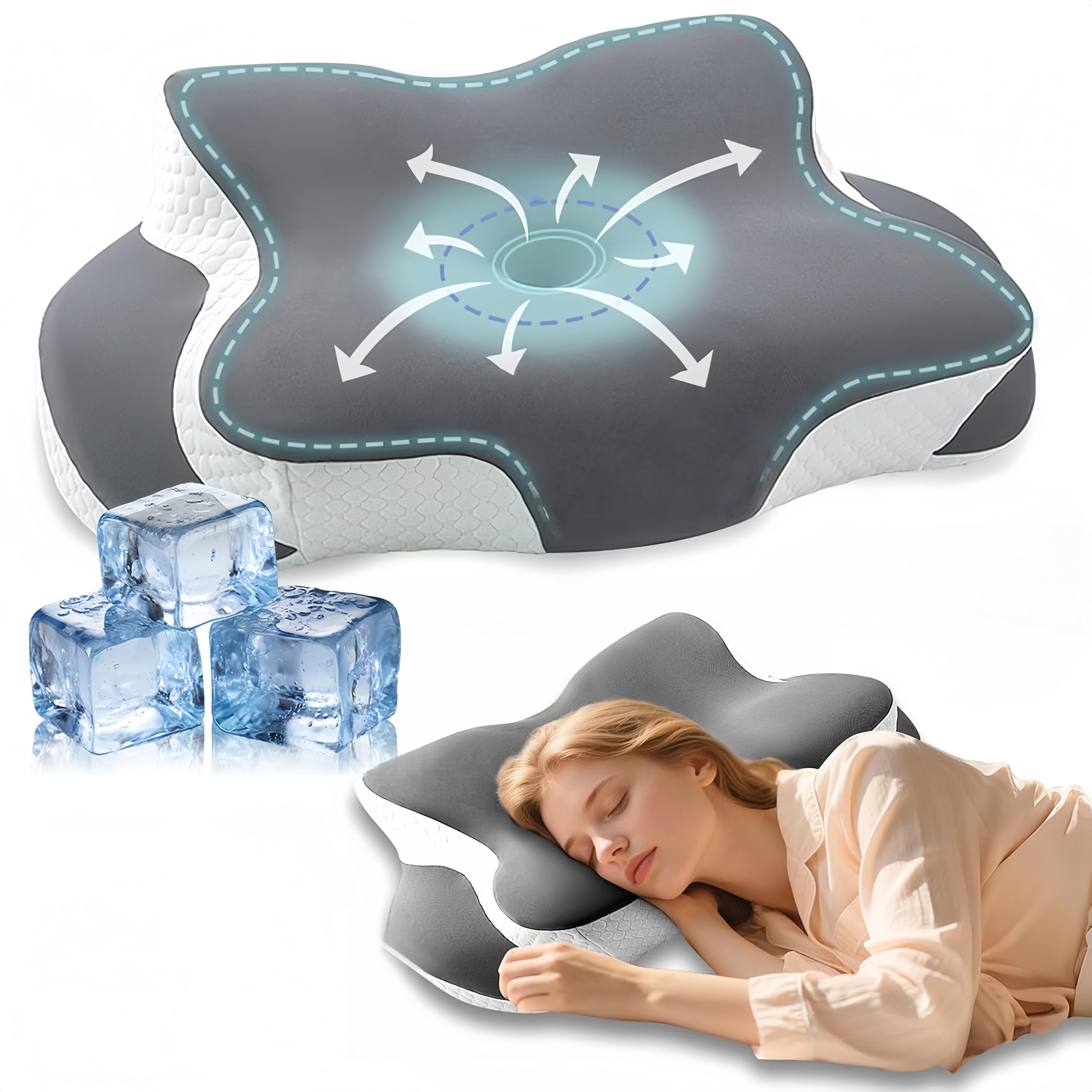 Memory Foam Cervical Pillow - Cooling Side Sleeper Pillow for Sleeping Ergonomic Memory Foam Pillows for Neck Support