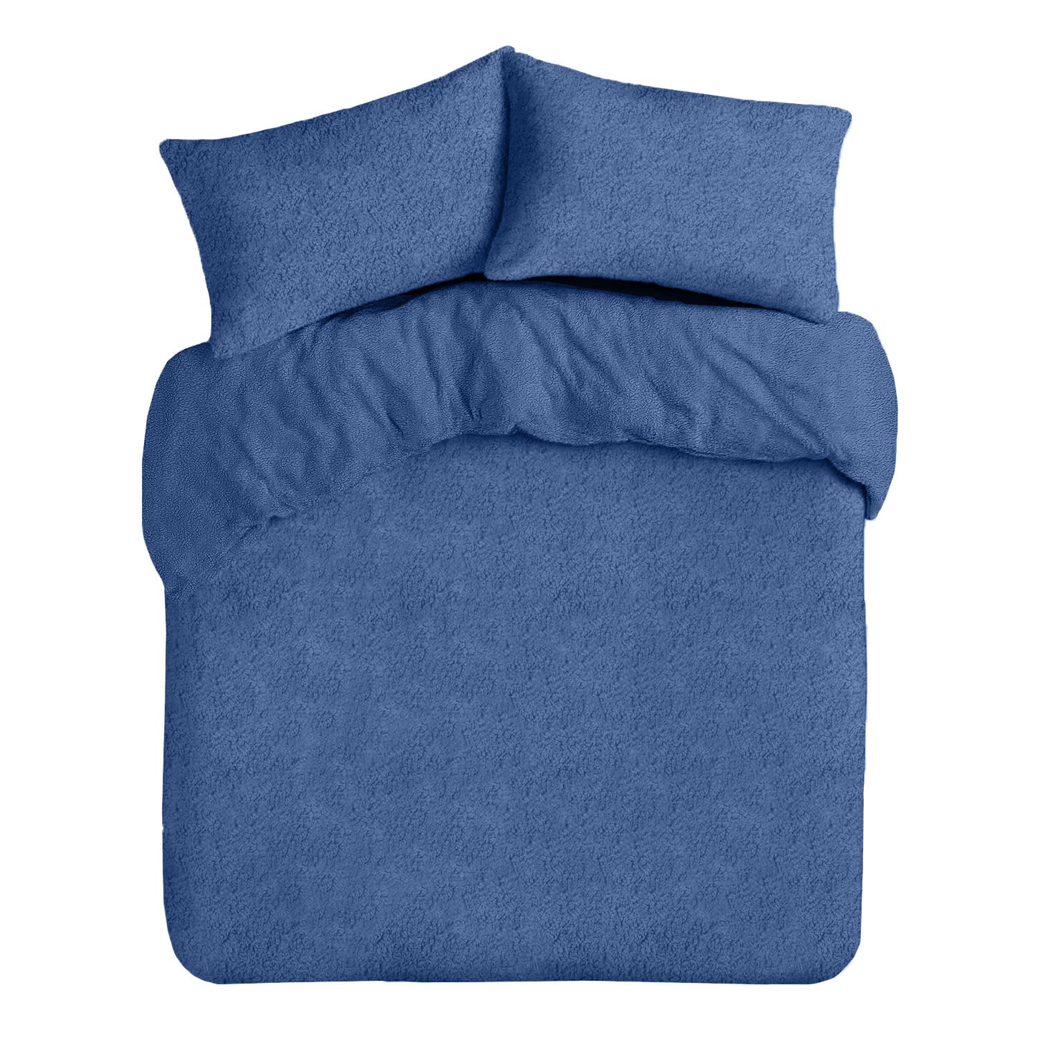 Velosso Teddy Fleece King Size Duvet Cover Set, 3 Piece Thermal Plush Bedding Set with 2 Pillowcases, Soft Fluffy Finish, Button Closure (French Blue)