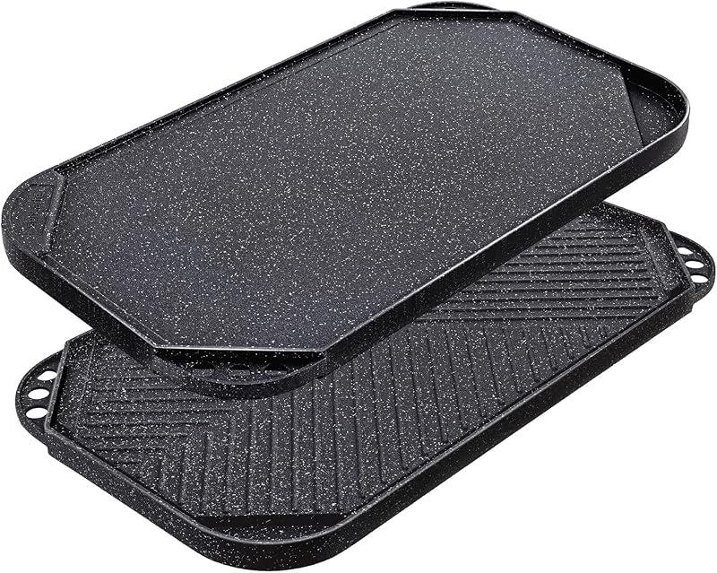SENSARTE Sartén antiadherente para parrilla, parrilla y plancha reversible Pro-Grid, dos quemadores de aluminio fundido, portátil para estufa interior o barbacoa para acampar al aire libre, 19.5" x 10.7"