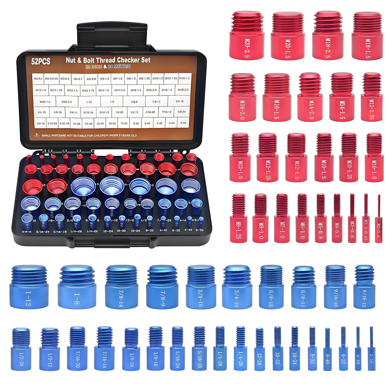 1 52PC Metric Thread Checker Set for Automotive Aerospace Screw Inspection Portable Case Tool Accuracy Thread Measure Set