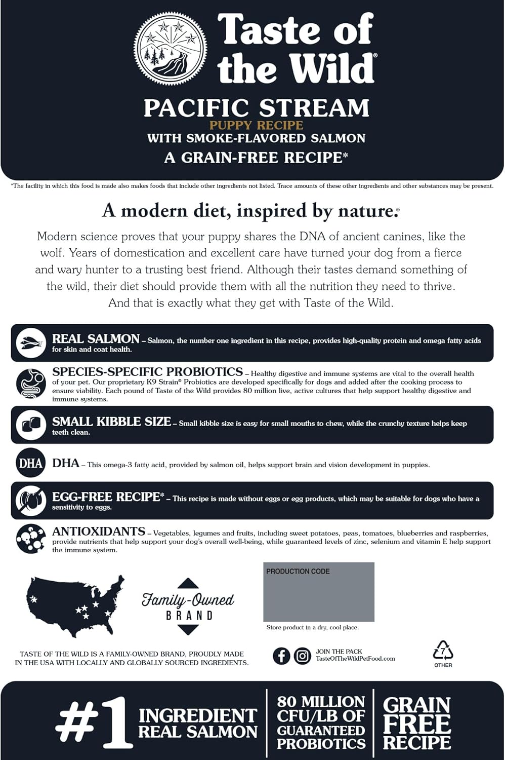 Taste of The Wild Pacific Stream Grain-Free Dry Puppy Food With Smoke-Flavored Salmon 5lb