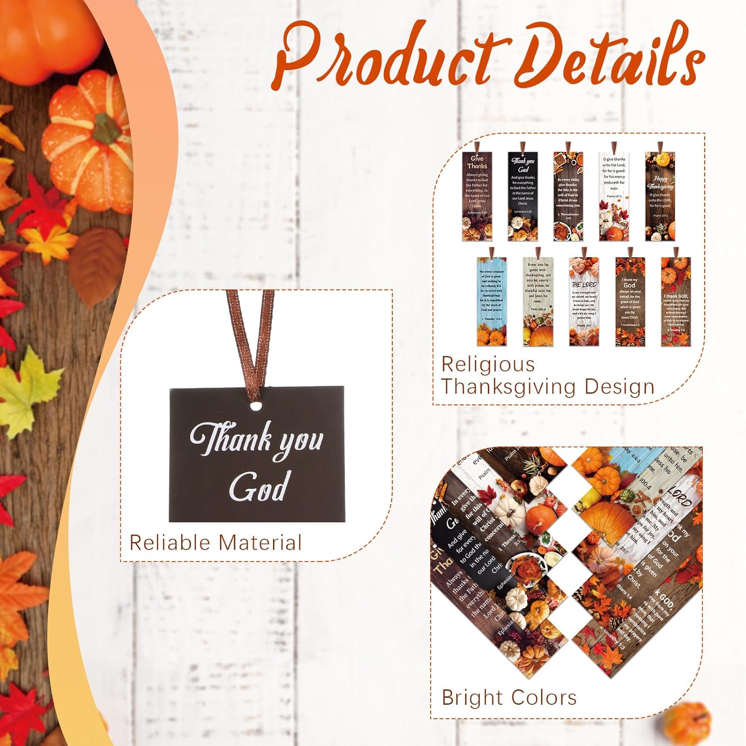 Cholemy 200 Pcs Thanksgiving Bookmarks with Bible Verse Thanksgiving Bookmarks Bulk Religious Fall Paper Bookmark for Autumn Prayer Church Gifts Favors