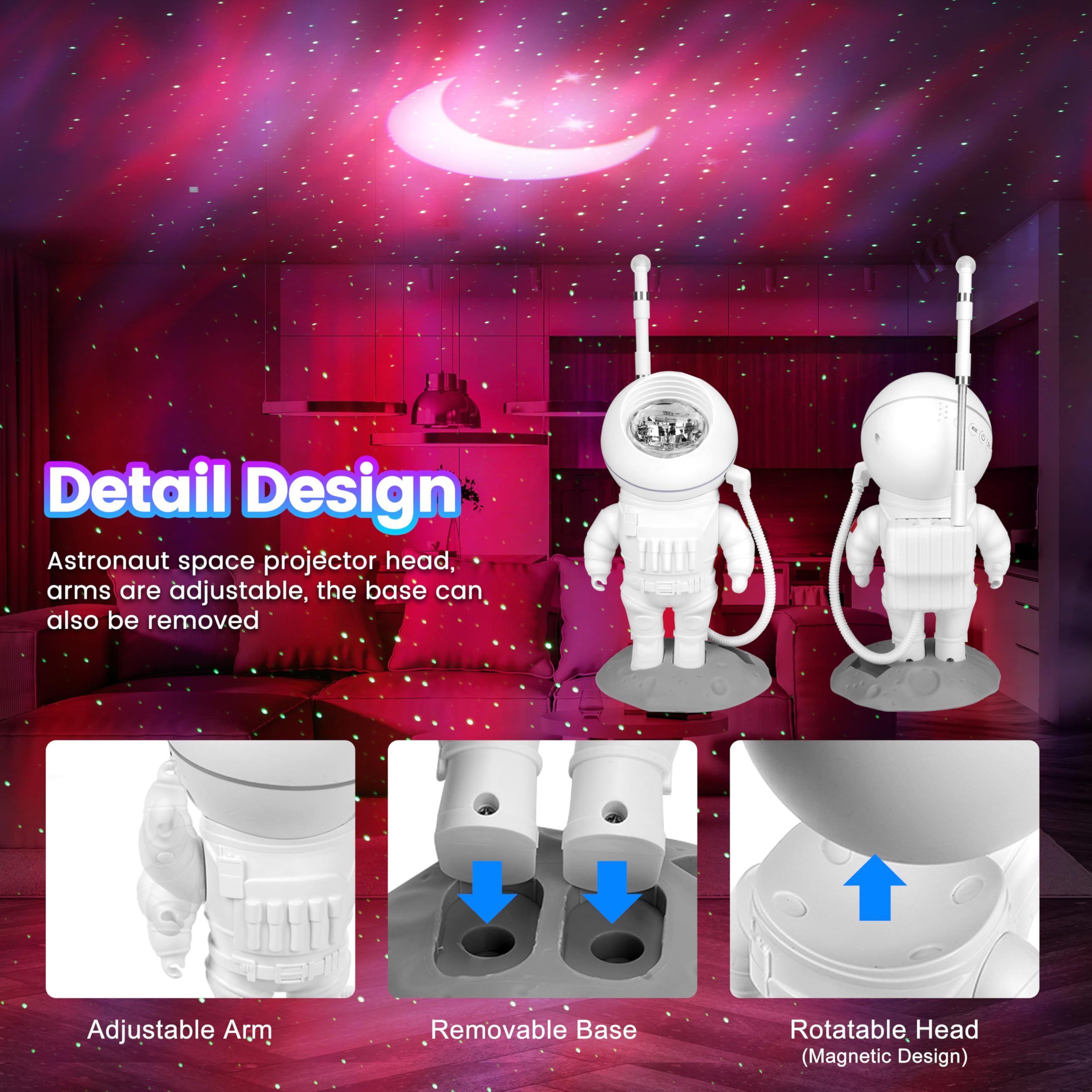 Proyector de estrellas de astronauta, luz de galaxia del norte, proyector de galaxia, luz nocturna para dormitorio de niños y adultos, lámpara LED con temporizador y control remoto, sala de