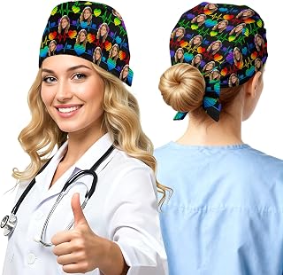 Custom Working Cap Scrub Cap with Your Face, Adjustable Breathable Skull Cap for Chef, Salon, Hospital