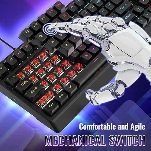 Miniatura 4 de Mechanical Gaming Keyboard with Red Switches 98 Keys PC Gaming Keyboard with BacklitMulti-Function Volume & Lighting Knob,Anti-Ghosting Wired USB