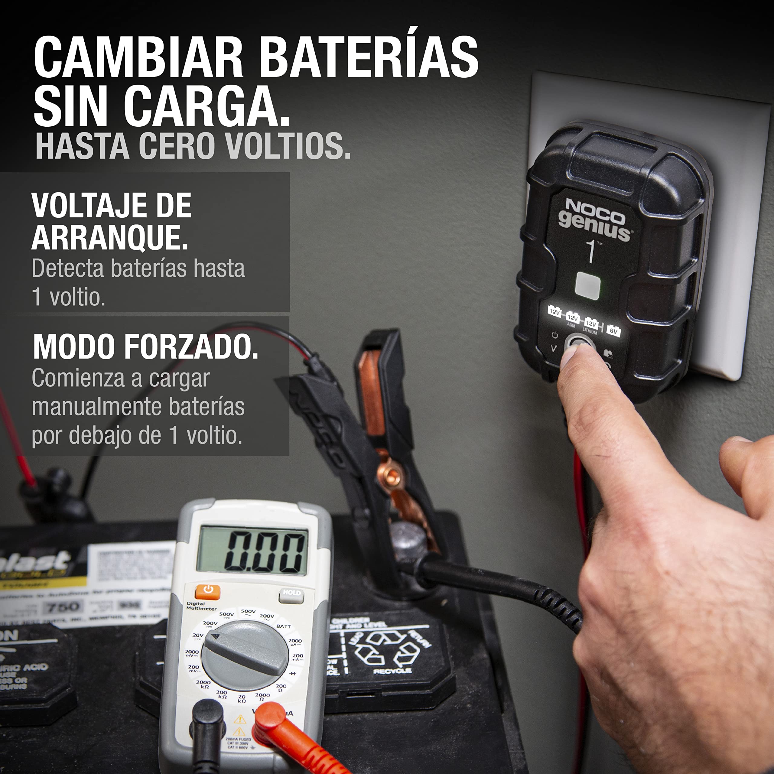 NOCO GENIUS1: Cargador Inteligente de baterías 1A 6V/12V – Mantenedor automático y desulfatador – Protección contra sobrecarga y compensación térmica – para baterías de Plomo y Litio