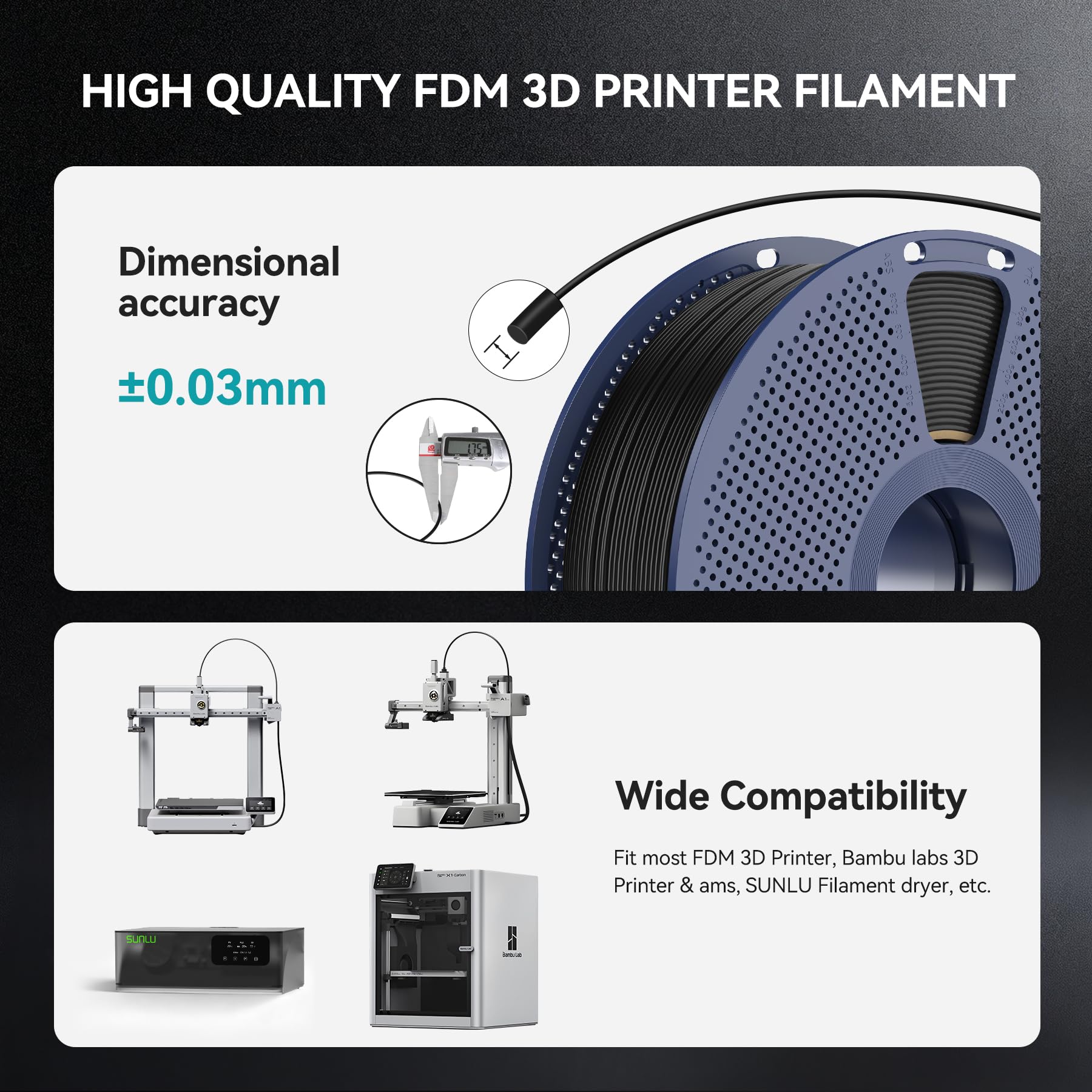 SUNLU 2KG TPU 3D Druku Filament 1,75 mm, przemysłowy klasy 95A TPU,odporny na zużycie, elastyczny, owysokiej sprężystości, łatwy do drukowania, dokładność ±0,03 mm,1kg,2 Szpule,Czarny+Czarny