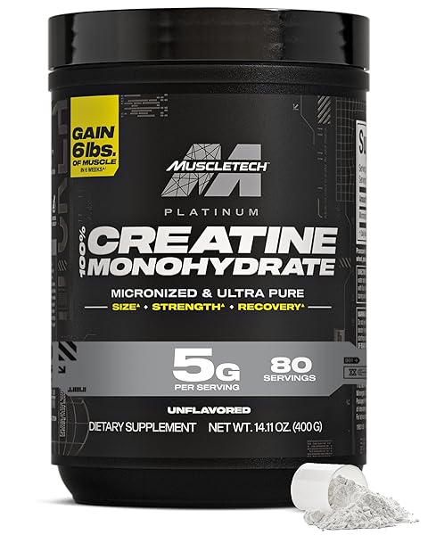 MuscleTech Creatine Monohydrate Powder, Platinum Pure - Unflavored Micronized Creatine for Men & Women - Workout Supplements for Performance, Muscle Recovery & Builder-(80 Servings) Packaging May Vary