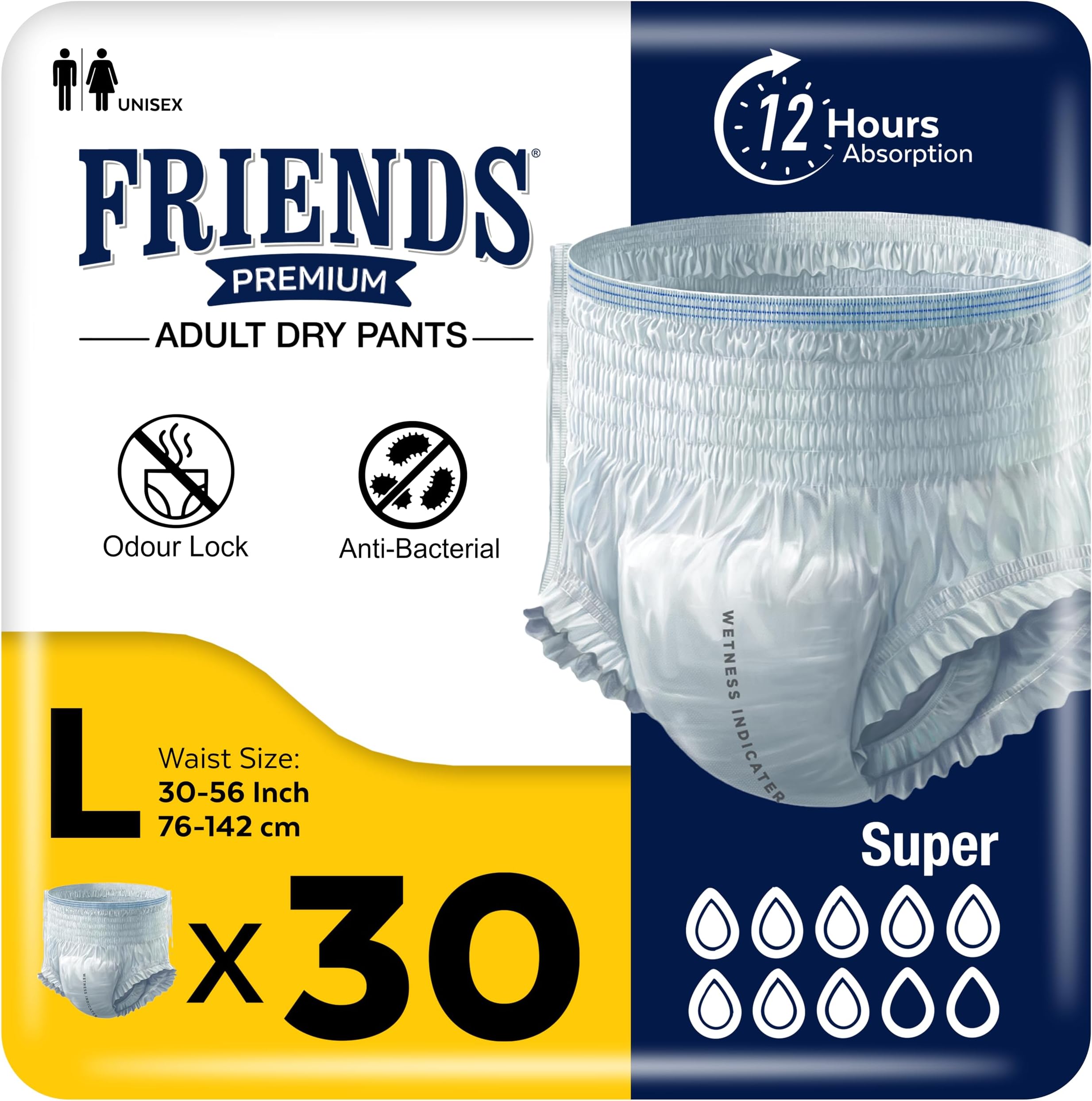 30 x Friends Unisex Incontinence Pants Super Large (30-56 inches)