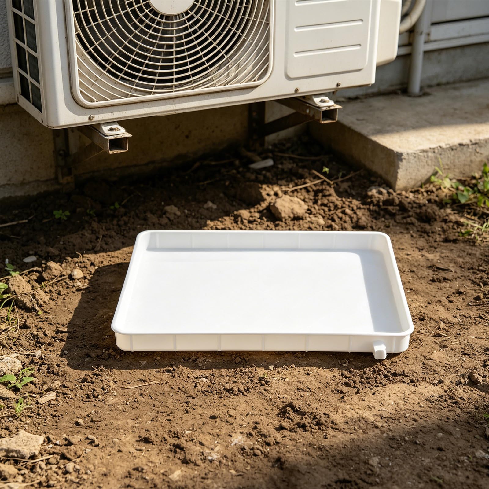 NUOBESTY Bac de Récupération Eau pour Climatiseur Plastique avec Évacuation Latérale Carrée Plateau Anti-goutte et Facile à Installer