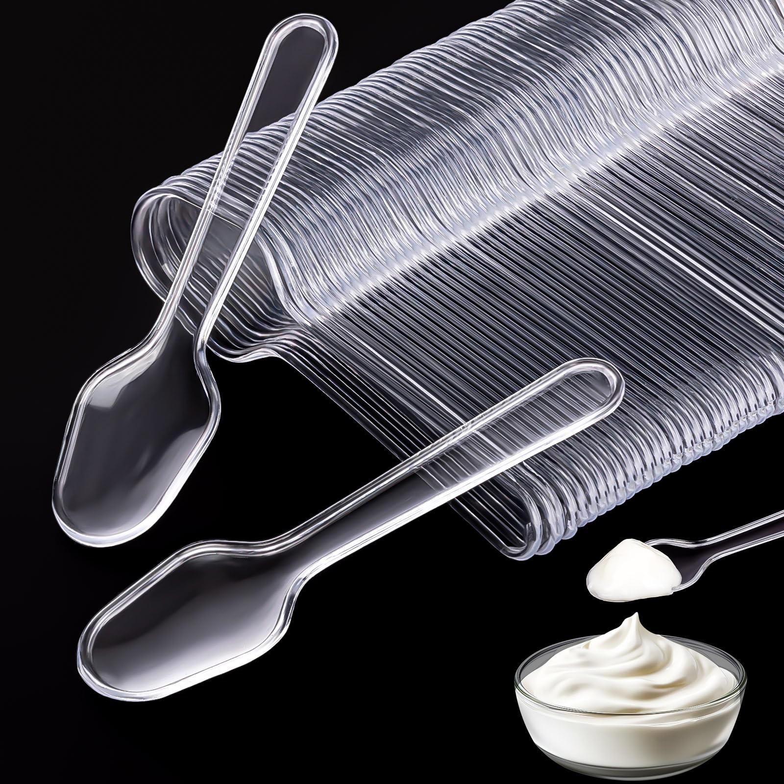 Photo 1 of Tasting Spoons Disposable Mini?Small Sample Spoon Tasting Dessert Spoons for Cake, Yogurt, Jello, Jam and Pudding (Clear)