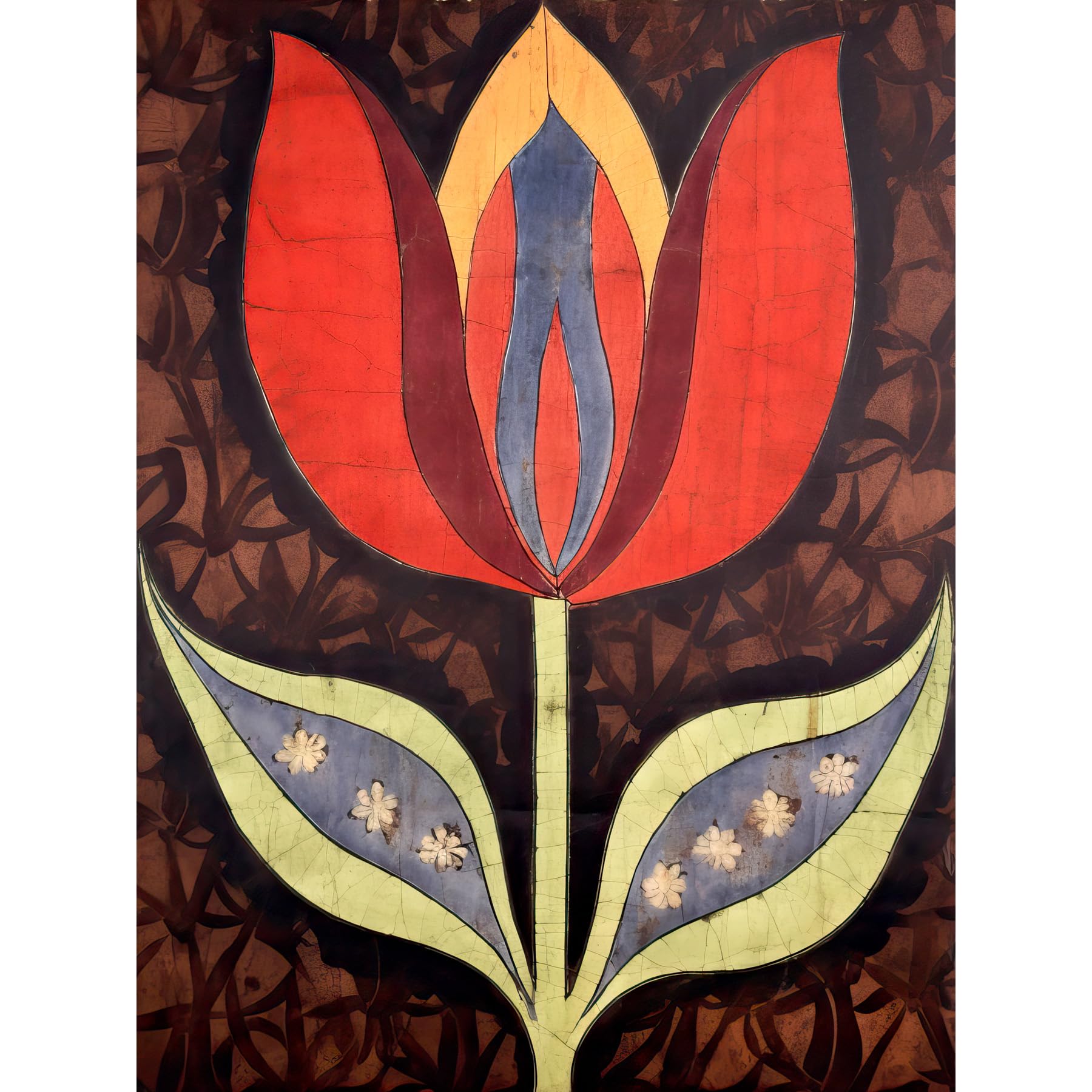 Artery8 A Single Tulip Flower Batik Style Pattern Folk Art Large Wall Art Poster Print Thick Paper 18X24 Inch